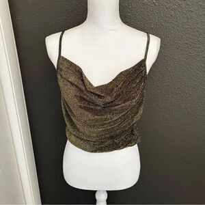 Papaya Metallic Shimmer Cowl Neck Top